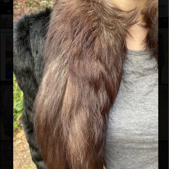 Black rabbit fur coat with fox collar - Picture 2 of 9